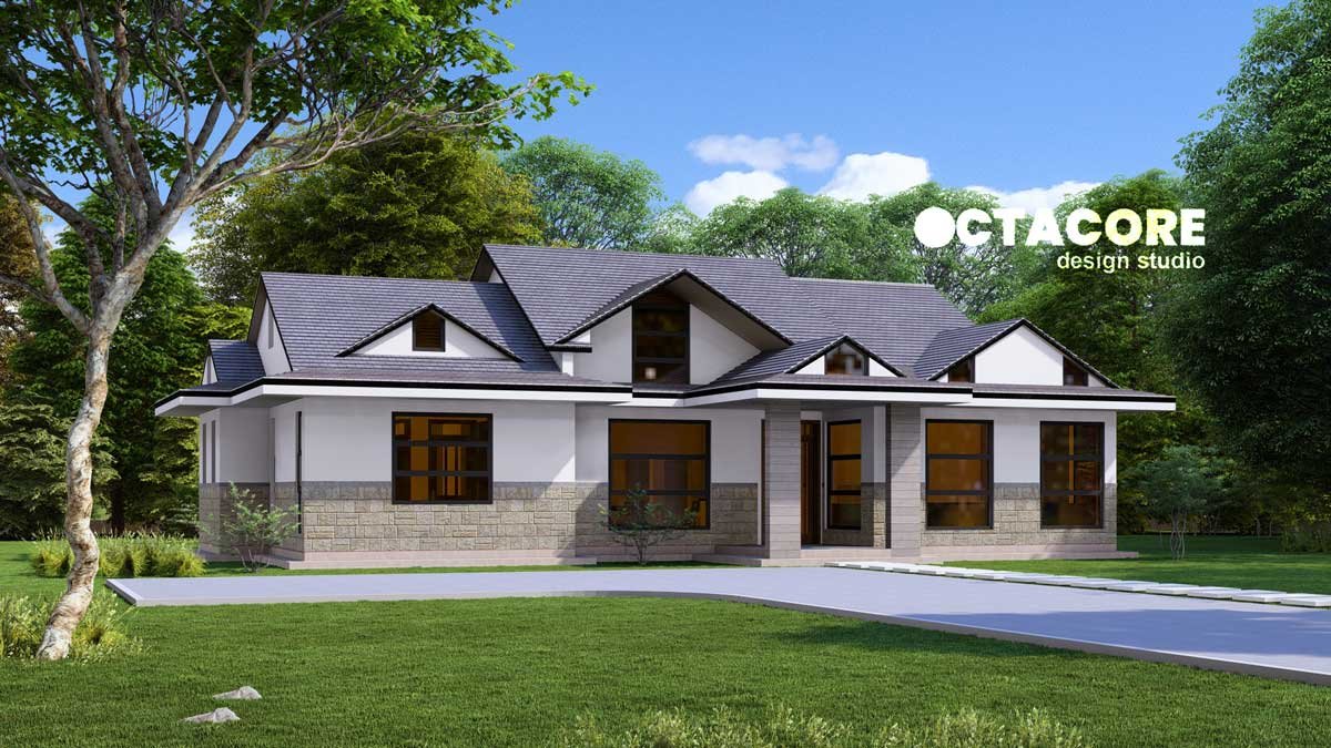 3 Bedroom Bungalow Design & Plan - Octacore Architects Design Studio