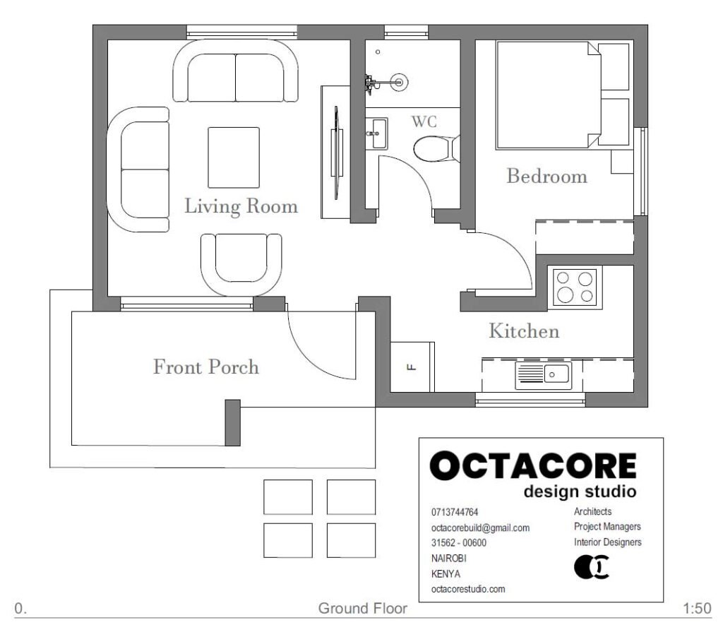 Free 1 Bedroom Bungalow Floor Plan in Kenya