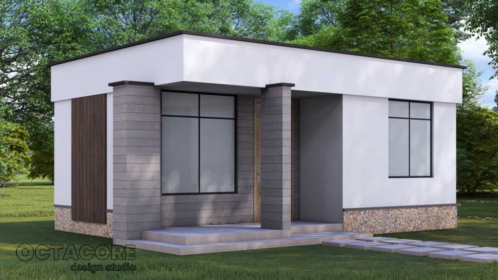 Front-View-of-Modern-Bungalow-with-1-Bedroom